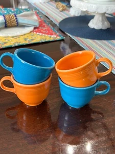 Fiestaware Coffee Tea Cups Set of 4 – 2 Blue 2 Orange 3” Laughlin 2002-2005 USA - Picture 1 of 6