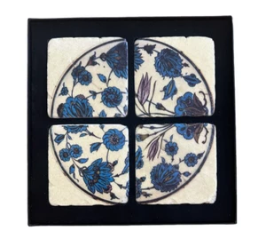Paşabahçe Hand Painted Turkish Ceramic Tiles Decorative Collectable 4 pc - Picture 1 of 5