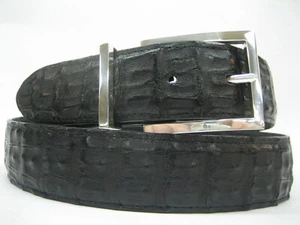 CINTURÓN DE COCODRILO CUERNO GENUINO 1-3/8" CON JUEGO DE HEBILLAS DE 2 PIEZAS PLATA SÓLIDA 925 EE. UU. - Imagen 1 de 12