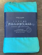 Cosy House Luxury Bamboo Viscose Two Standard / Queen Pillowcases Turquoise NEW