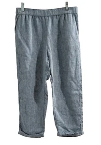 RACHEL RACHEL ROY 100% Linen Cropped Pant Chambray Blue Breathable Casual Large - Picture 1 of 4
