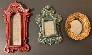 THREE (3) Miniature SALVAGED ANTIQUE MIRRORS Ceramic Frames with Silver Mirrors - Picture 1 of 10