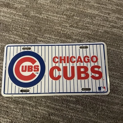 Chicago Cubs MLB Classic Pinstriped Metal Embossed License Plate 6 X 12 - Image 1 of 4