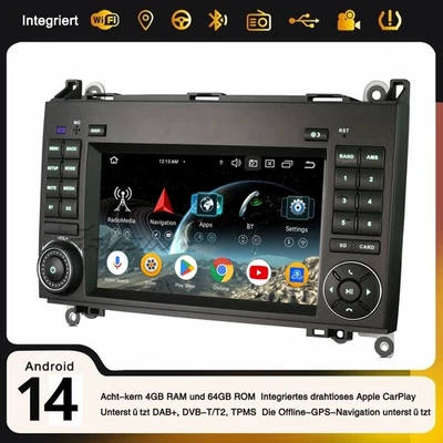 Android 14 DAB+ Autoradio Mercedes A/B-Klasse Sprinter Vito Viano VW Crafter GPS - Bild 1 von 4