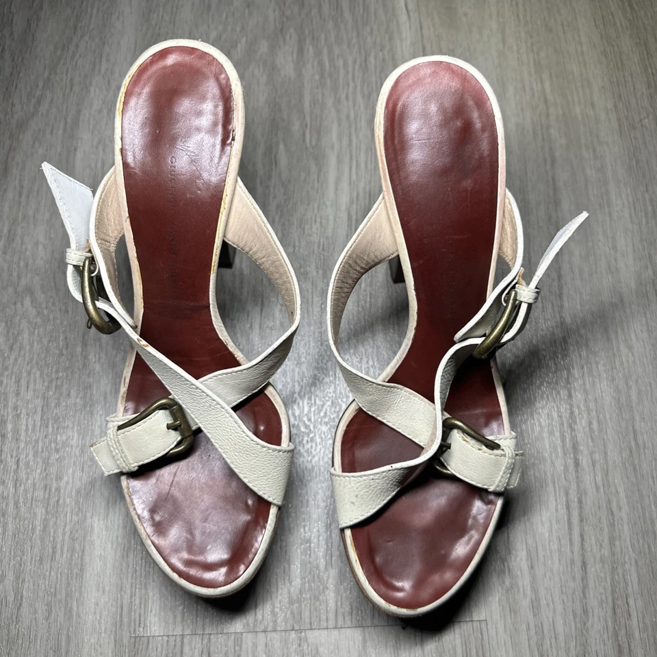 SANDALIAS GIUSEPPE ZANOTTI plataforma madera con tiras de cuero blanco euro 38 / us 7  Foto 1 de 4