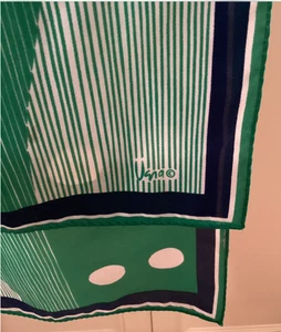 VERA SILK SCARF 10” x 48” RECTANGULAR SILK GREEN/WHITE/NAVY (103) - Picture 1 of 3