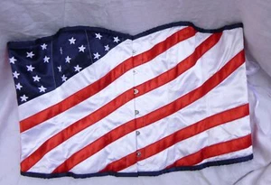 Bustier camisole Corset top lace hooks sz 46 Stars Stripes Flag satin Patriotic - Picture 1 of 5
