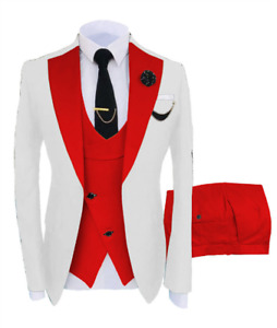 Men Coat Business Formal Slim Fit Suit Costume Set Party Vest Pants Wedding 3pcs
