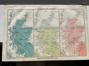1903 Temperature Charts Map of Scotland John Bartholemew 121 years old colour - Picture 1 of 2