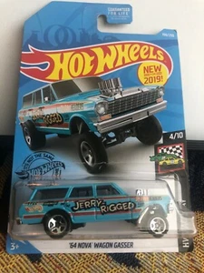 1/64 HOT WHEELS RACE DAY 1964 CHEVROLET NOVA WAGON GASSER BLUE 4/10 198/365 - Picture 1 of 2