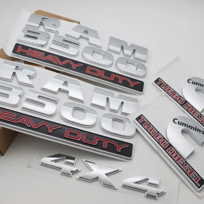 Set For 2013-2018 RAM 3500 Heavy Duty Emblems Cummins Turbo Diesel 4X4  Chrome - Image 1 of 4
