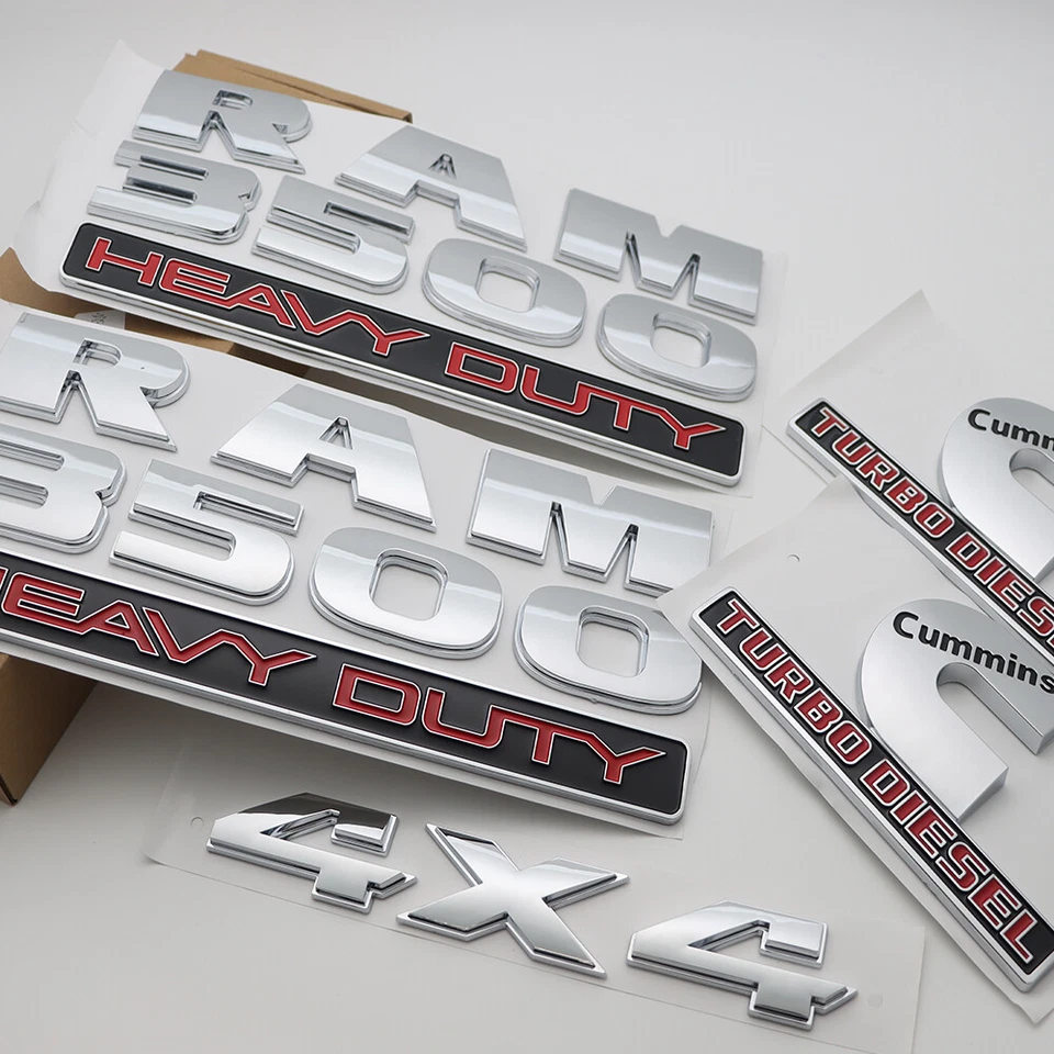 Set For 2013-2018 RAM 3500 Heavy Duty Emblems Cummins Turbo Diesel 4X4  Chrome - Image 1 of 4