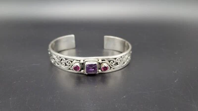 Brazalete de filigrana granate rojo amatista plata esterlina BALI Suarti, 33 gramos Foto 1 de 4