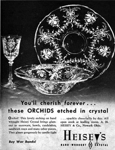 Heisey Kristall Orchidee Radierung Stielglas Schale Platte 1944 Zeitschrift Druck Anzeige - Bild 1 von 1
