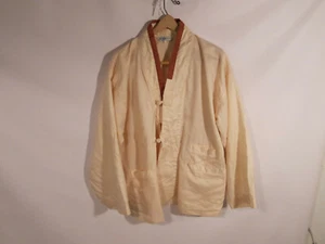 Vintage Mandarian Style Kimono Cream Long Sleeve Jacket Authentic - Picture 1 of 8