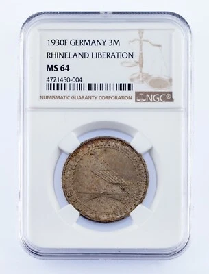 1930-F Germany 3 Mark Silver Coin Rhineland Liberation Graded by NGC as MS-64 - Image 1 of 4