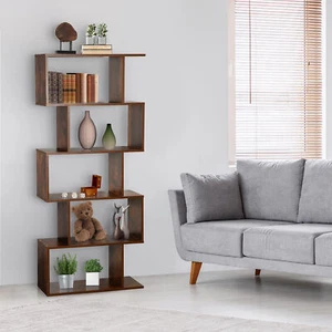 S-shaped Style 5-tier Freestanding Shelf Bookcase Rustic Room Divider Storage - Picture 1 of 24
