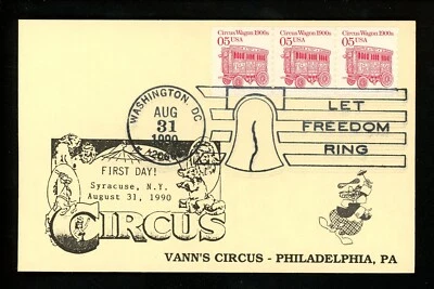 US FDC #2452 Vann's Circus / LGS Card 1990 DC Pictorial Wagon 1st Unofficial - Image 1 of 2