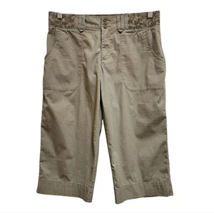 Nike ACG Pants Women 8 Tan Cropped Zip Stretch Camo Waist Hiking Outdoor Pocket - Picture 1 of 12