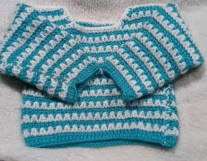 Handmade Knitted Blue & White Sweater for Baby or Toddler 9 to 18 Months New - Imagen 1 de 4