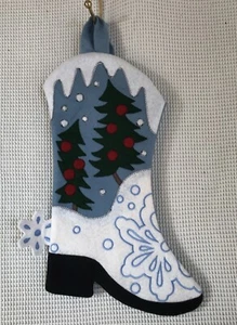 "Botas de Vaquero Occidental Medias de Navidad Espuela Azul Fieltro Árbol de Navidad Copo de Nieve 15""" - Imagen 1 de 6