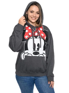 Women's Plus Size Minnie Mouse Pullover Hoodie Sweatshirt Charcoal Red Disney - Picture 1 of 6