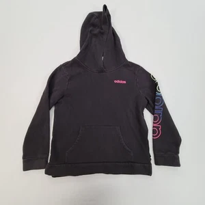 Adidas Sweater Girls Small Black Hoodie Pullover Outdoors Casual Youth Kids - Picture 1 of 7