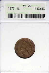 1875 - ANACS VF20 INDIAN HEAD CENT!! #B49375 - Picture 1 of 2