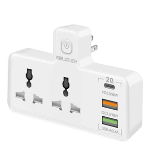2 Prong Multi Plug Outlet Extender with USB A PD & QC 3.0 External Plug Adapter - Picture 1 of 1