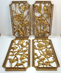 4 Vintage Wender Mfg. Gold Kunststoff Akzent Floral Wanddeko Hollywood Regency - Bild 1 von 9