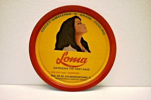 Vintage Loma Hair Oil Advertising Tin Tray India Red Border Woman Yellow Art "05 - Picture 1 of 6