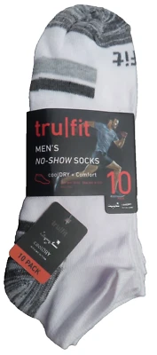 Tru-Fit No-Show Socks, Poly Blend, Assorted Colors - 10 Pack mostly white  NEW - Image 1 of 2