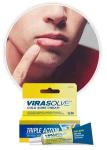 Virasolve Cold Sore Cream 5g Triple Action Prevent Infections Ease Pain Itching - Picture 1 of 3