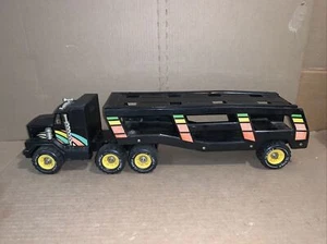 Vintage Clover Pressed Steel 22 1/2 Inch Long Semi And Car Carrier Trailer - Picture 1 of 10