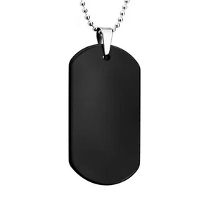 Black IP Tungsten Carbide Dog Tag Pendant Necklace 24" - Picture 1 of 2