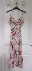 New Look Pink Floral Wrap Midi Dress Size 8-10 - Picture 1 of 8