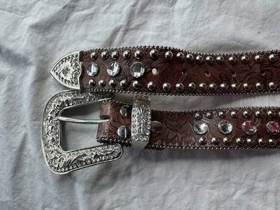 Cinturón de Cuero Blazin Roxx Marrón Western Rodeo Vaquera Bling Estrás Talla M Foto 1 de 4