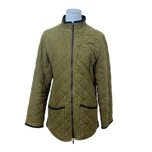 Barbour Women's Olive Diamond Quilted Jacket Lightweight Corduroy Collar Size 8 - Picture 1 of 10
