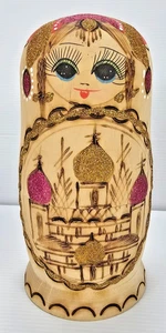 Vintage Wooden Russian Matryoshka Nesting Dolls Hand Made & Hand Painted - Picture 1 of 10