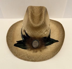Charlie 1 Horse Custom Hat Size 7 1/8 Cowboy Pheasant Feathers Southwest Agate. - Picture 1 of 9