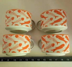 Villa Vanilla Palm Beach Soup Bowl Set Of (4) Fish Pattern Japan Vintage - Picture 1 of 18
