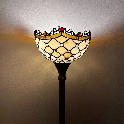 ENJOY DECOR LAMPS Tiffany Style Floor Lamp Crystal Beans Gold Stained Glass LED Bulb Included 66”H