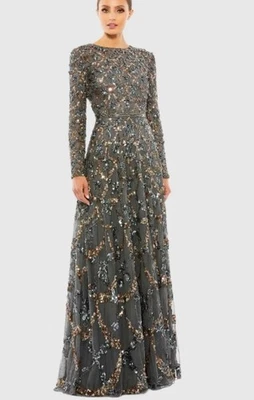 Vestido Mac Duggal Gris Adornado Ilusión Cuello Alto Línea A 5496 Talla 18 $698 Foto 1 de 4