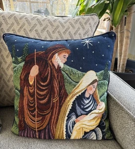 Vintage Krippe Abend Wandteppich Überwurf Kissen Weihnachten Urlaub Maria Josef Jesus - Bild 1 von 10