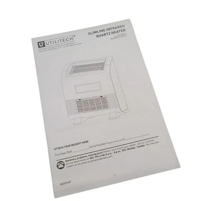 Utilitech Slimline Infrared Quartz Heater Owners Manual - Image 1 of 2