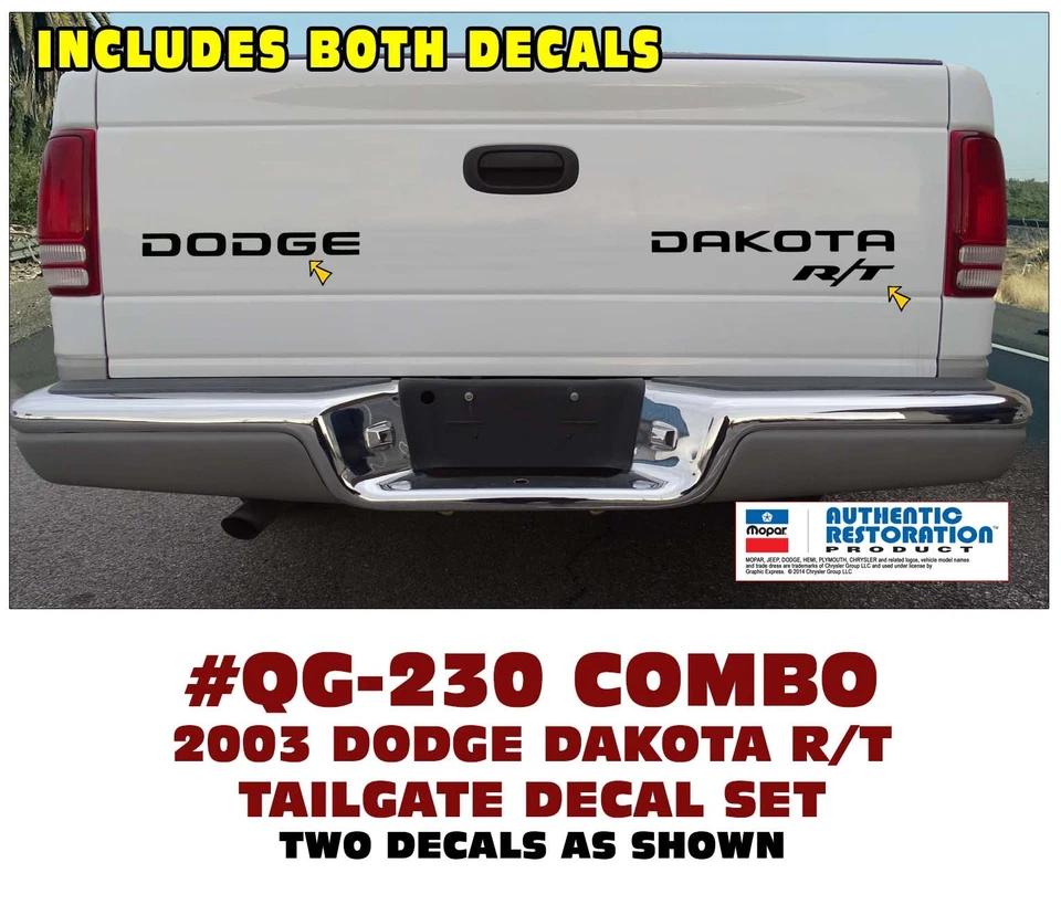 QG-230 2003 DODGE DAKOTA R/T - JUEGO DE CALCOMANÍAS CON NOMBRE DE PORTÓN TRASERO - COMBO CON LICENCIA Foto 1 de 1