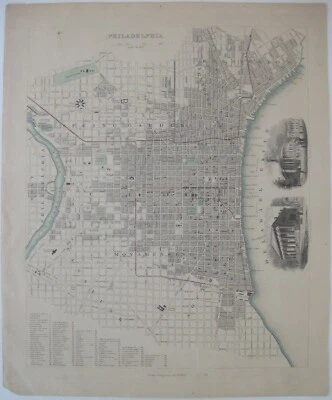 Original 1853 SDUK Map PHILADLEPHIA City Plan Ferries Churches Prisons US Mint - Image 1 of 4