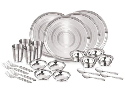 100% Pure Stainless Steel Dinner Service Set Kitchenware Serving Thali Set Of 24 - Image 1 of 3