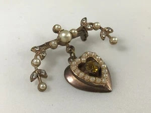 Broche vintage de disfraz patrimonial joyería color bronce perlas sintéticas y piedras preciosas - Imagen 1 de 3