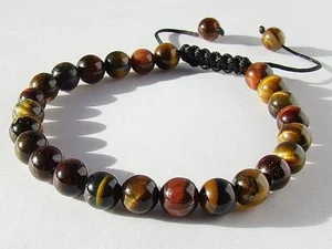Men's GEMSTONE Macrame Beaded bracelet all 8mm black cord TIGER EYE beads - Picture 1 of 1